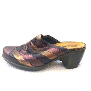 Vintage Clogs Multicolor Metallic Woven Leather Heeled Mules Naot 36 L5 Copper